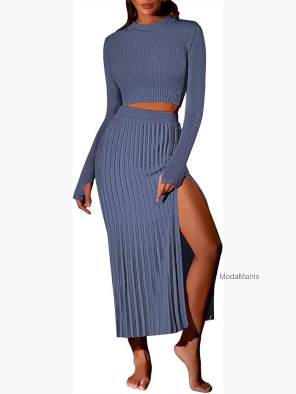 Ribbed Knit 2-Piece Set Crop Top Bodycon Maxi Skirt Medium - Picture 1 of 7